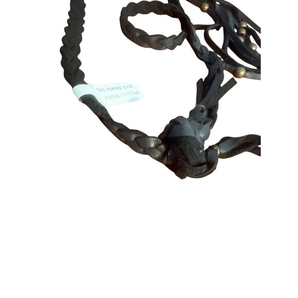 Marfa Black Braided Leather Choker Collar Necklace Fringe Beads Slide Adj NWT - Picture 4 of 5